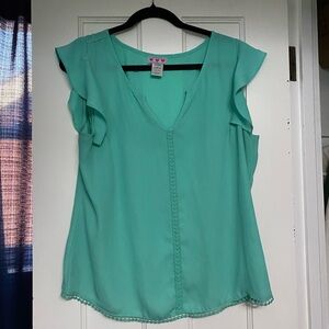 Three Hearts Teal Ruffle Sleeve Blouse